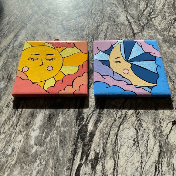 Sun & Moon Hand Painted Art Tiles, Coasters, Decoration - Picture 3 of 4
